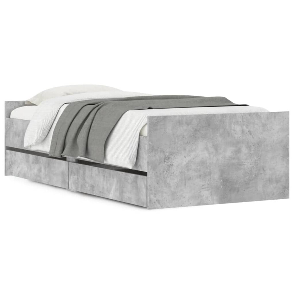 Vidaxl (Concrete Grey, 75 X 190 Cm) Bed Frame With Drawers Storage Bed Base Bedstead Smoked Oak 90X200 Cm