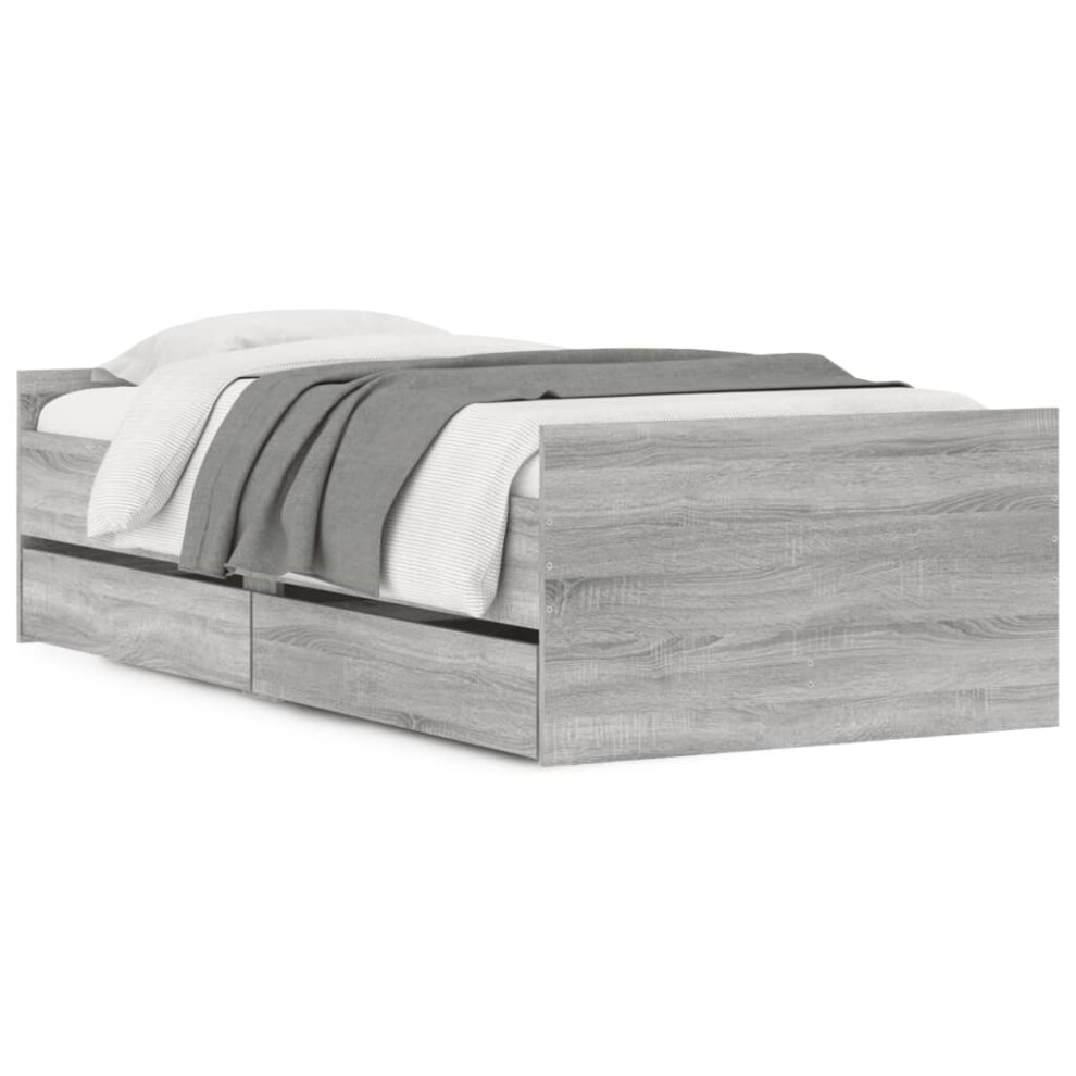 Vidaxl (Grey Sonoma, 75 X 190 Cm) Bed Frame With Drawers Storage Bed Base Bedstead Smoked Oak 90X200 Cm