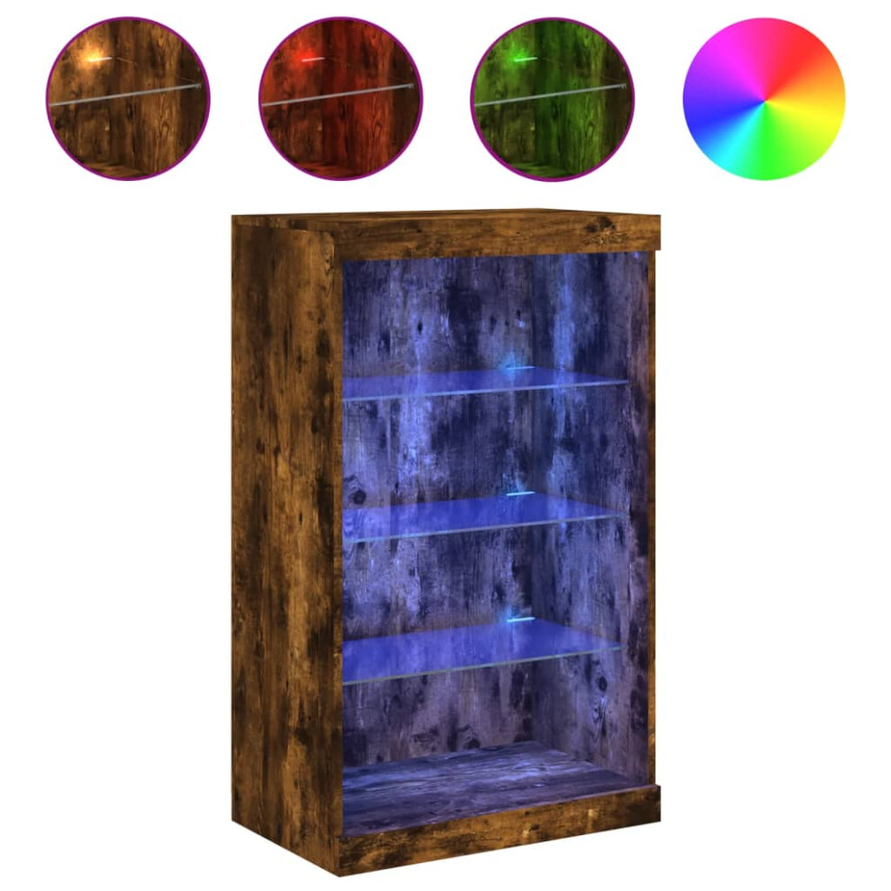 New Vidaxl (Smoked Oak) Sideboard With Led Lights Cupboard Highboard Side Cabinet Concrete Grey