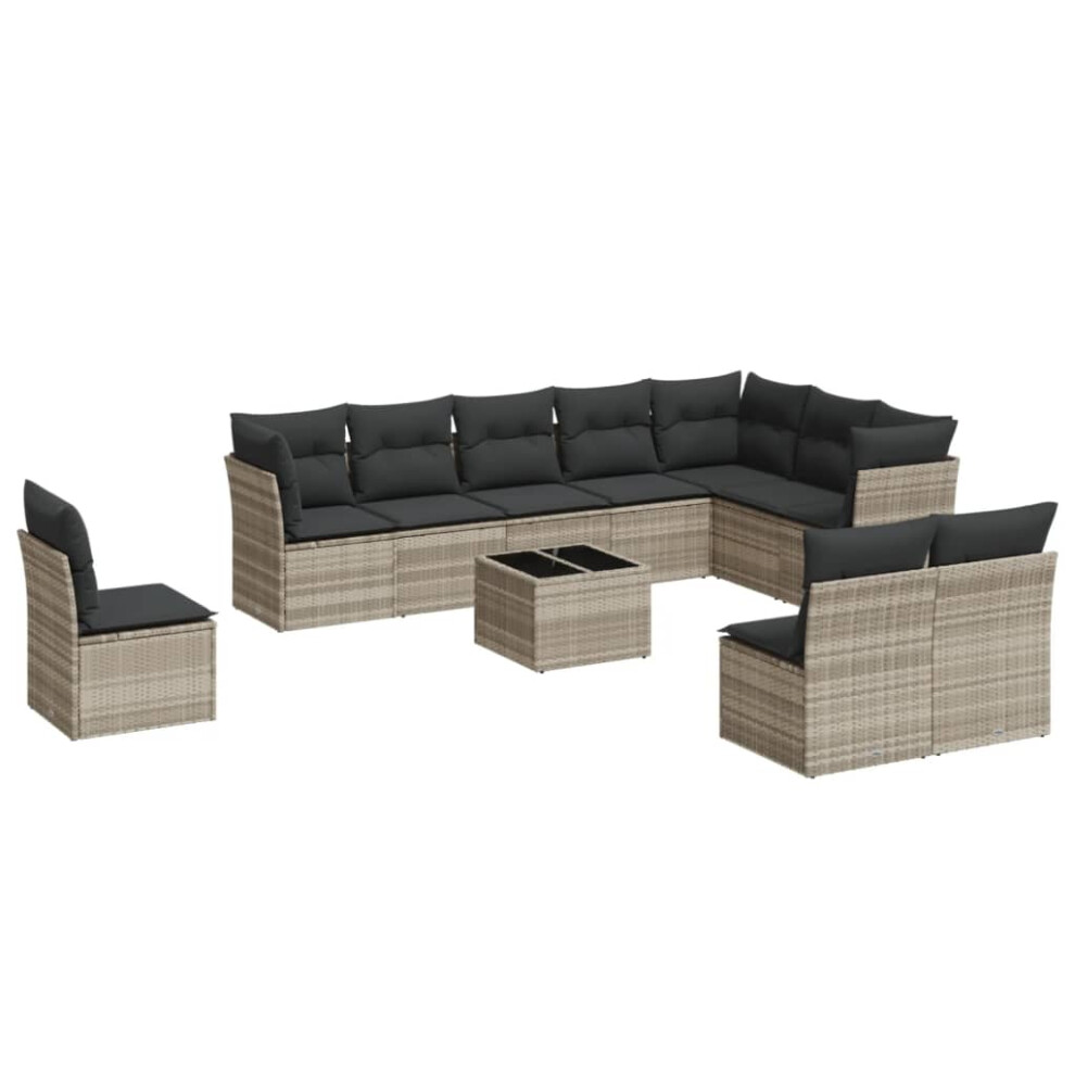 vidaXL Garden Sofa Set 11 Piece with Cushions Couch Light Grey Poly Rattan