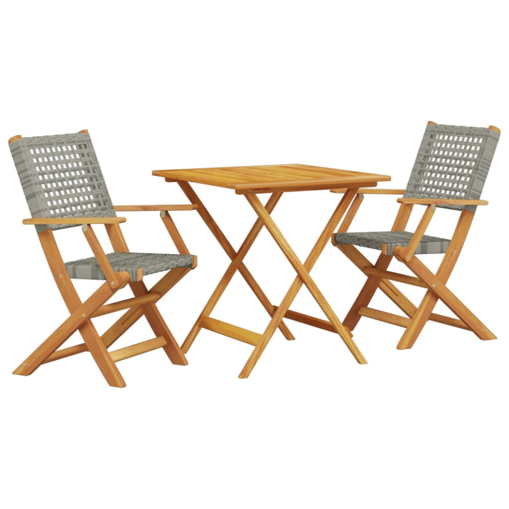 vidaXL Bistro Set 3 Piece Outdoor Bar Set Grey Poly Rattan and Solid Wood