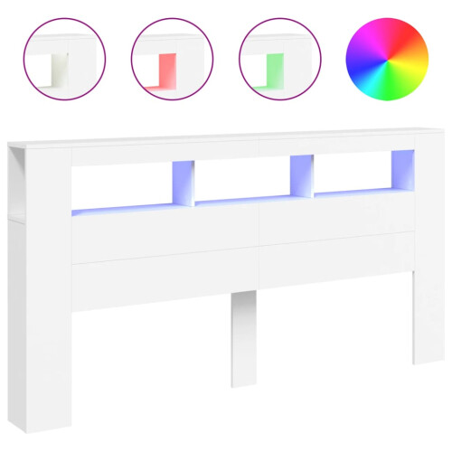 VidaXL (white) vidaXL LED Headboard Bed Header Bedroom Storage Bed Headboard Engineered Wood 1