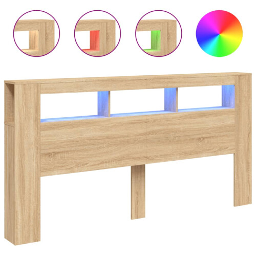 VidaXL (sonoma oak) vidaXL LED Headboard Bed Header Bedroom Storage Bed Headboard Engineered Wood 1
