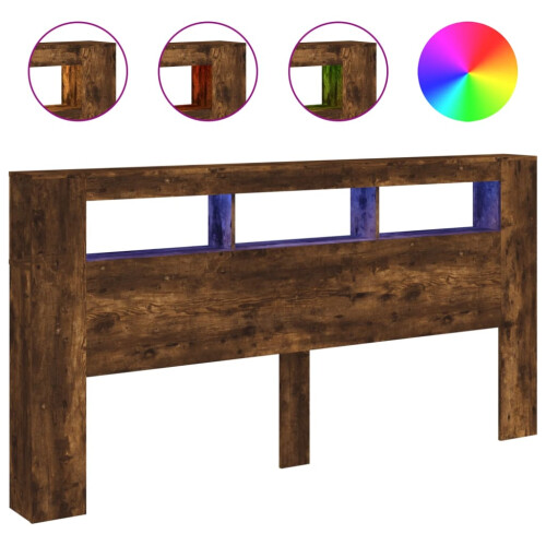 VidaXL (smoked oak) vidaXL LED Headboard Bed Header Bedroom Storage Bed Headboard Engineered Wood 1