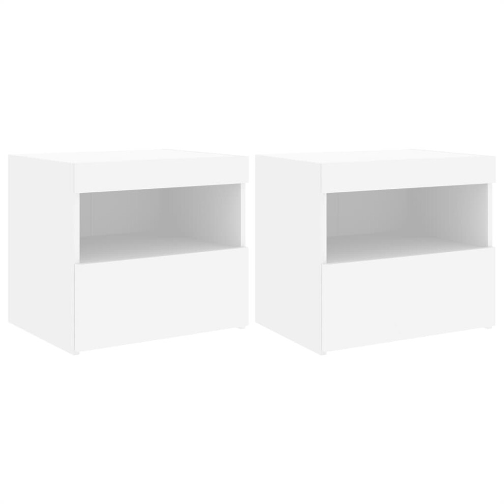 (white, 2 pcs) vidaXL Bedside Cabinet with LED Lights Nightstand Bed Side Table Sonoma Oak