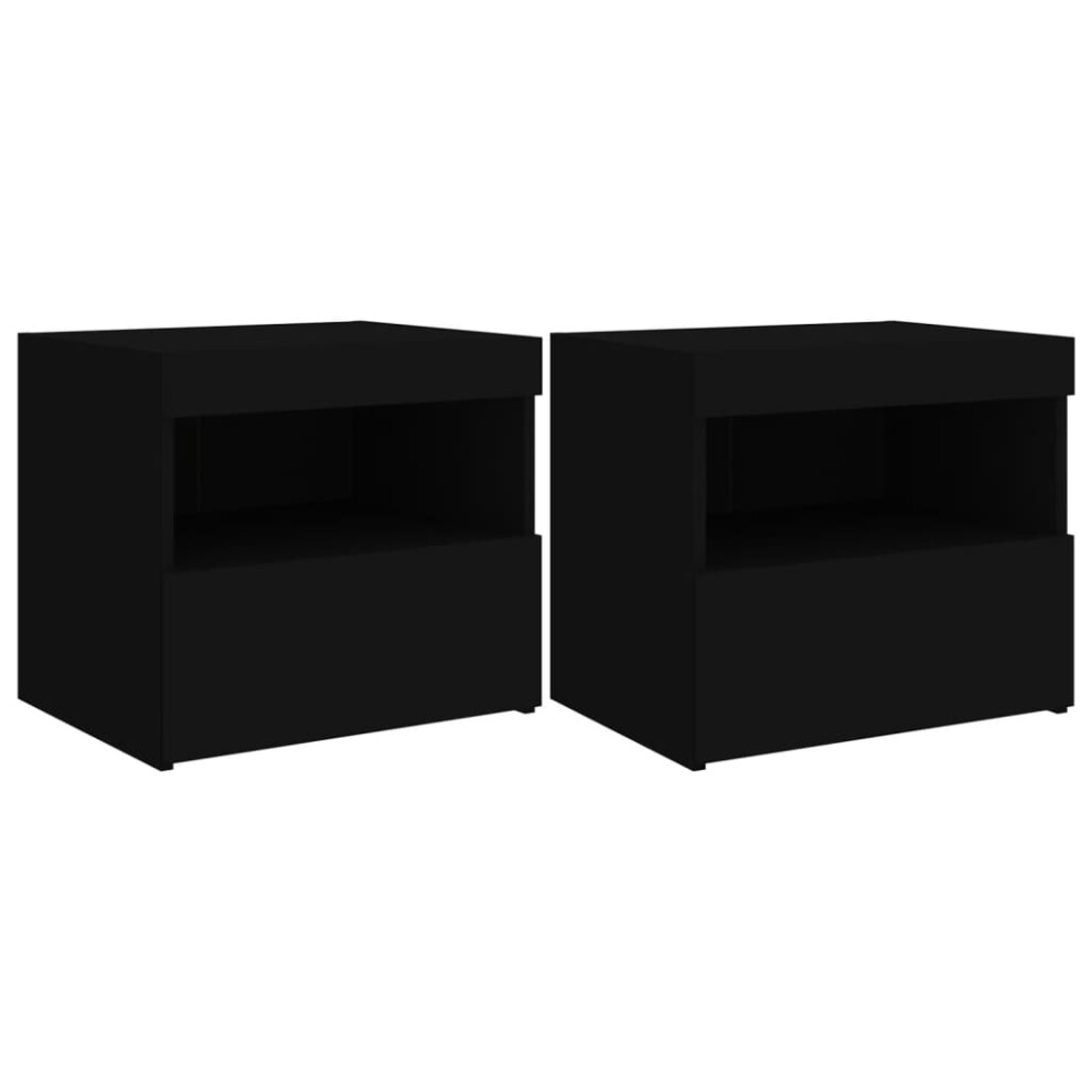 (black, 2 pcs) vidaXL Bedside Cabinet with LED Lights Nightstand Bed Side Table Sonoma Oak