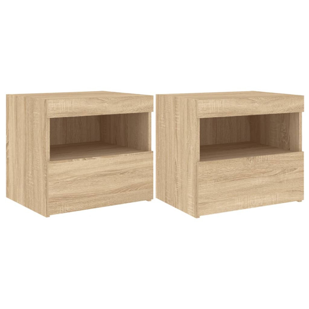 (sonoma oak, 2 pcs) vidaXL Bedside Cabinet with LED Lights Nightstand Bed Side Table Sonoma Oak