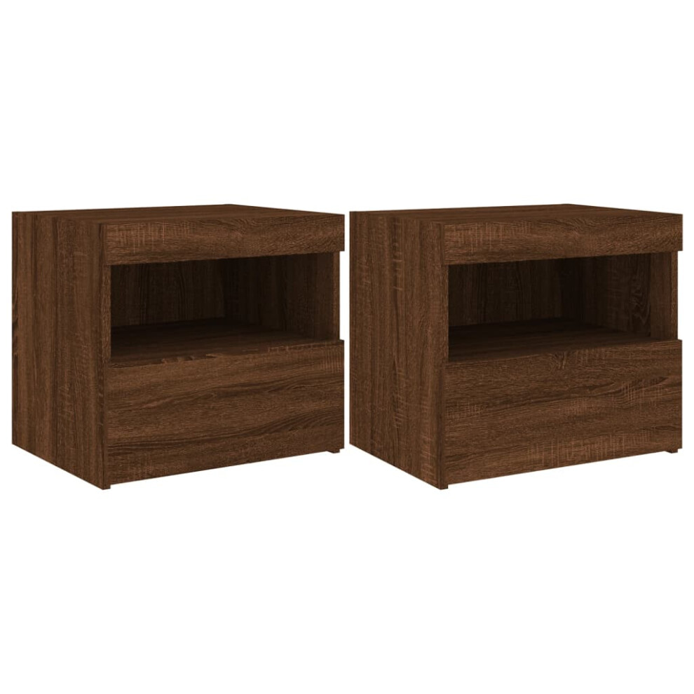 (brown oak, 2 pcs) vidaXL Bedside Cabinet with LED Lights Nightstand Bed Side Table Sonoma Oak