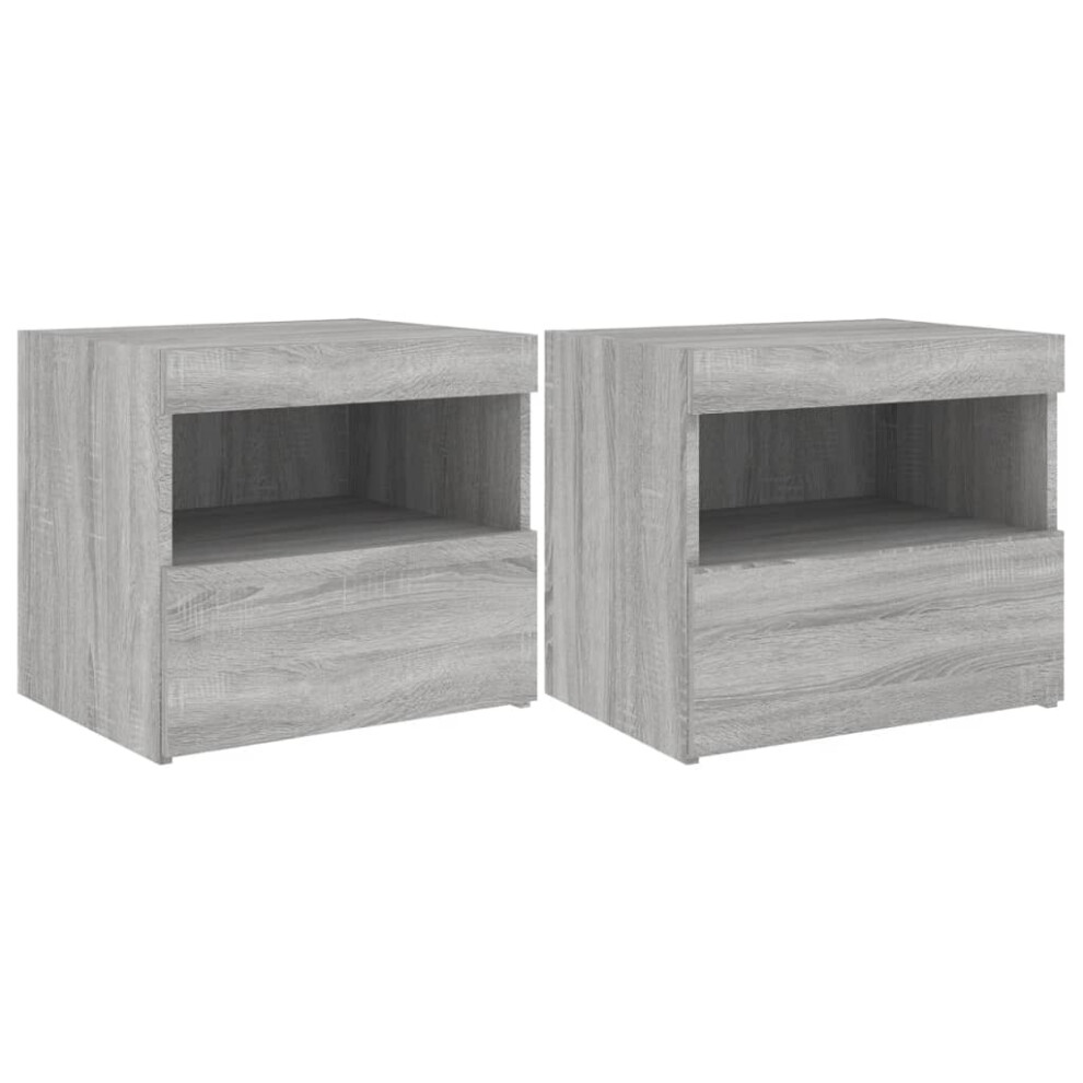 (grey sonoma, 2 pcs) vidaXL Bedside Cabinet with LED Lights Nightstand Bed Side Table Sonoma Oak