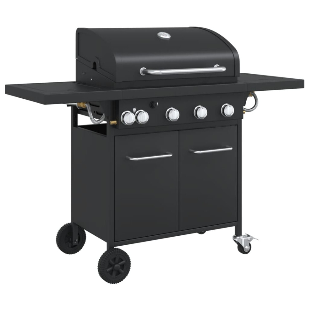 vidaXL Gas BBQ Grill with 5 Burners Gas Barbecue Black Powder-coated Steel