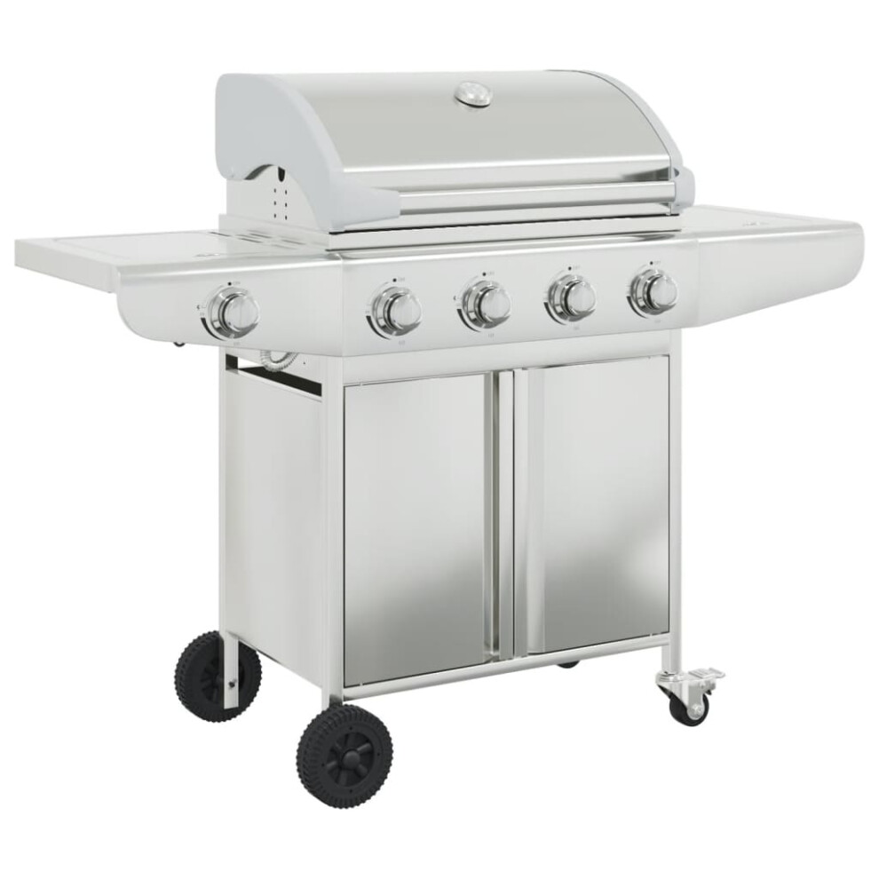 vidaXL Gas BBQ Grill with 5 Burners Gas Barbecue Grill Silver Stainless Steel