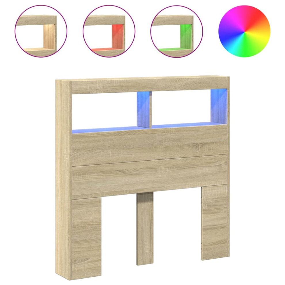 Vidaxl Headboard Cabinet With Led Bedroom Bed Header Sonoma Oak 100X17x102 Cm