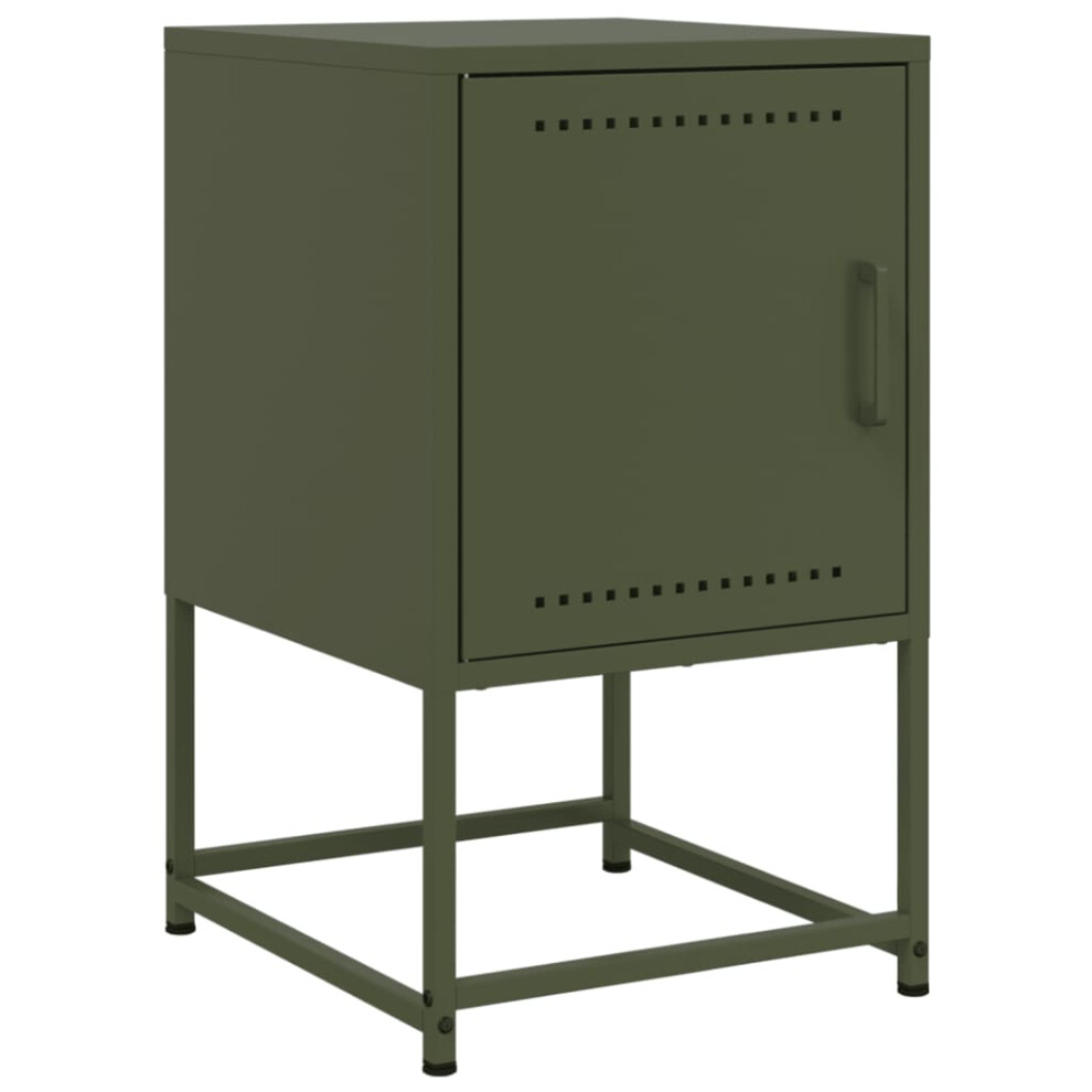 vidaXL Bedside Cabinet Nightstand Bed Table Bed Cabinet Olive Green Steel