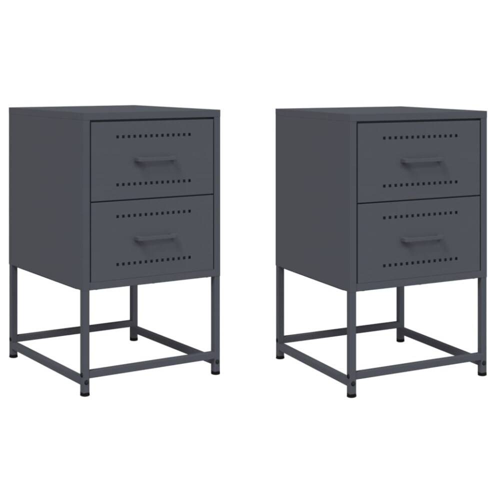 vidaXL Bedside Cabinets Nightstand Bed Table Side Table 2 pcs Anthracite Steel