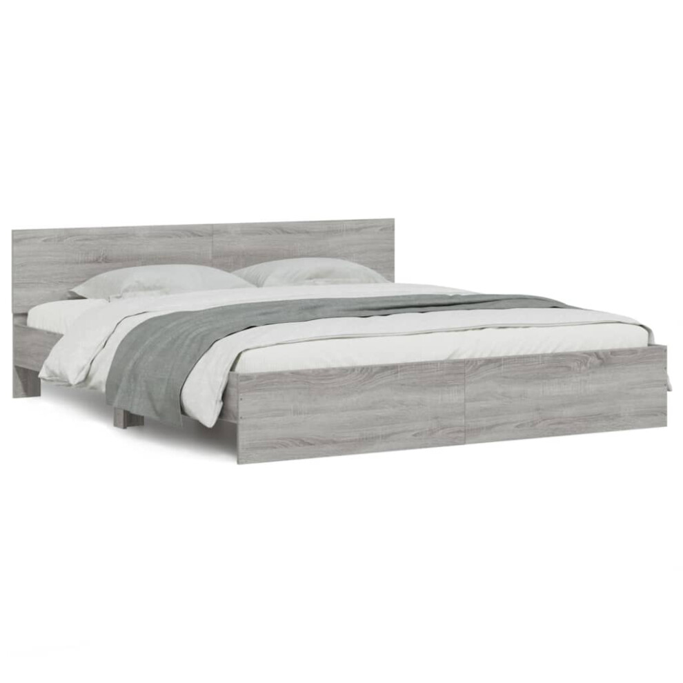 Vidaxl (Grey Sonoma, 180 X 200 Cm) Bed Frame With Headboard Bedroom Bed Base Mattress Foundation Bedstead