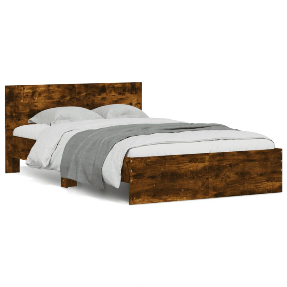 Vidaxl (Smoked Oak, 135 X 190 Cm) Bed Frame With Headboard Bedroom Bed Base Mattress Foundation Bedstead