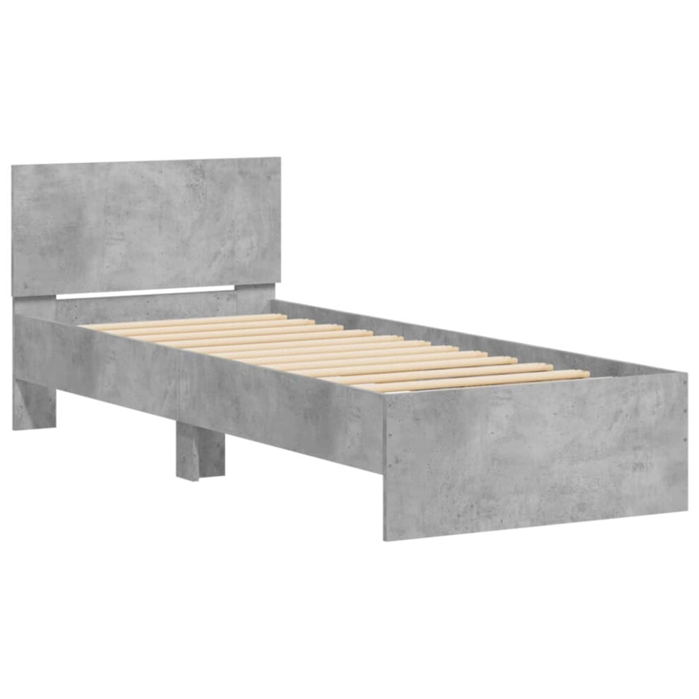 Vidaxl (Concrete Grey, 90 X 200 Cm) Bed Frame With Headboard Bedroom Bed Base Mattress Foundation Bedstead