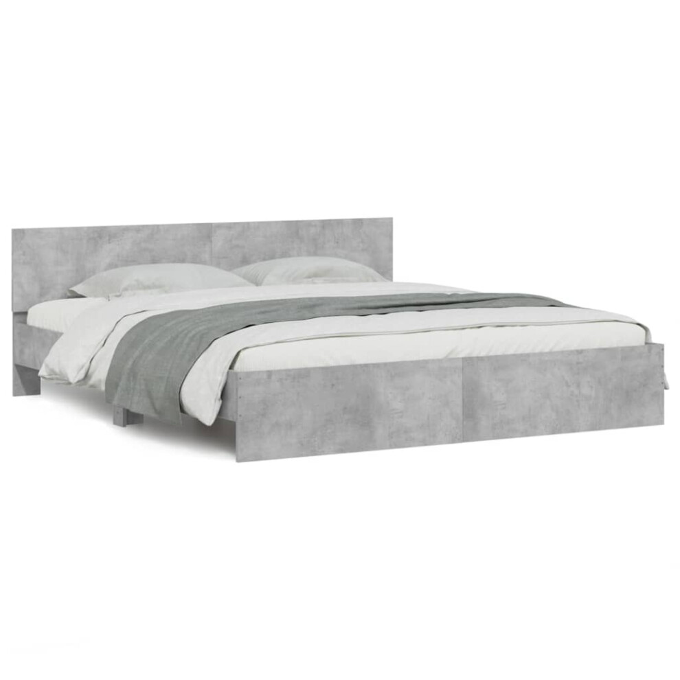 (concrete grey, 180 x 200 cm) vidaXL Bed Frame with Headboard Bedroom Bed Base Mattress Foundation Bedstead