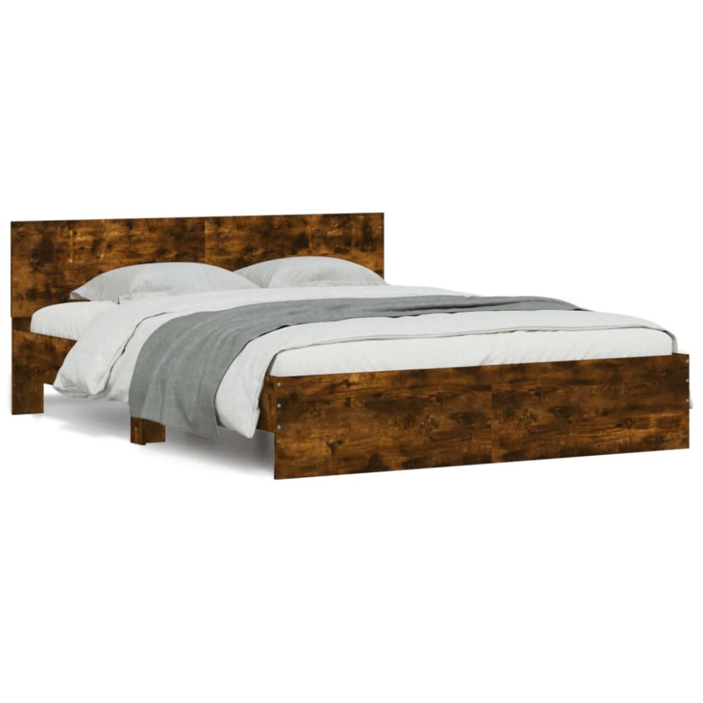 Vidaxl (Smoked Oak, 140 X 190 Cm) Bed Frame With Headboard Bedroom Bed Base Mattress Foundation Bedstead