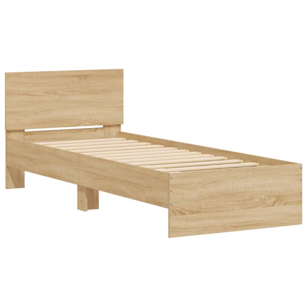 (sonoma oak, 75 x 190 cm) vidaXL Bed Frame with Headboard Bedroom Bed Base Mattress Foundation Bedstead