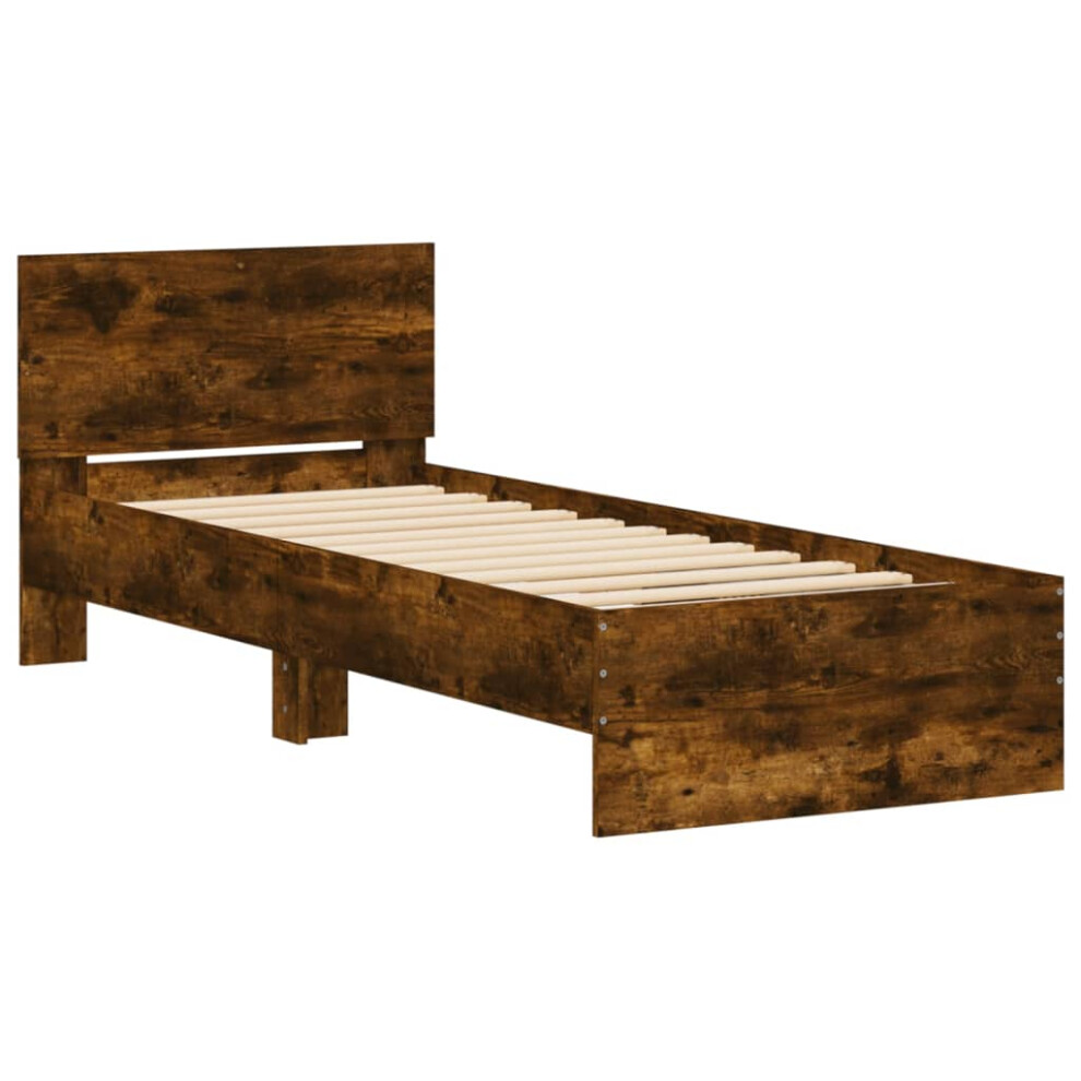 (smoked oak, 90 x 200 cm) vidaXL Bed Frame with Headboard Bedroom Bed Base Mattress Foundation Bedstead