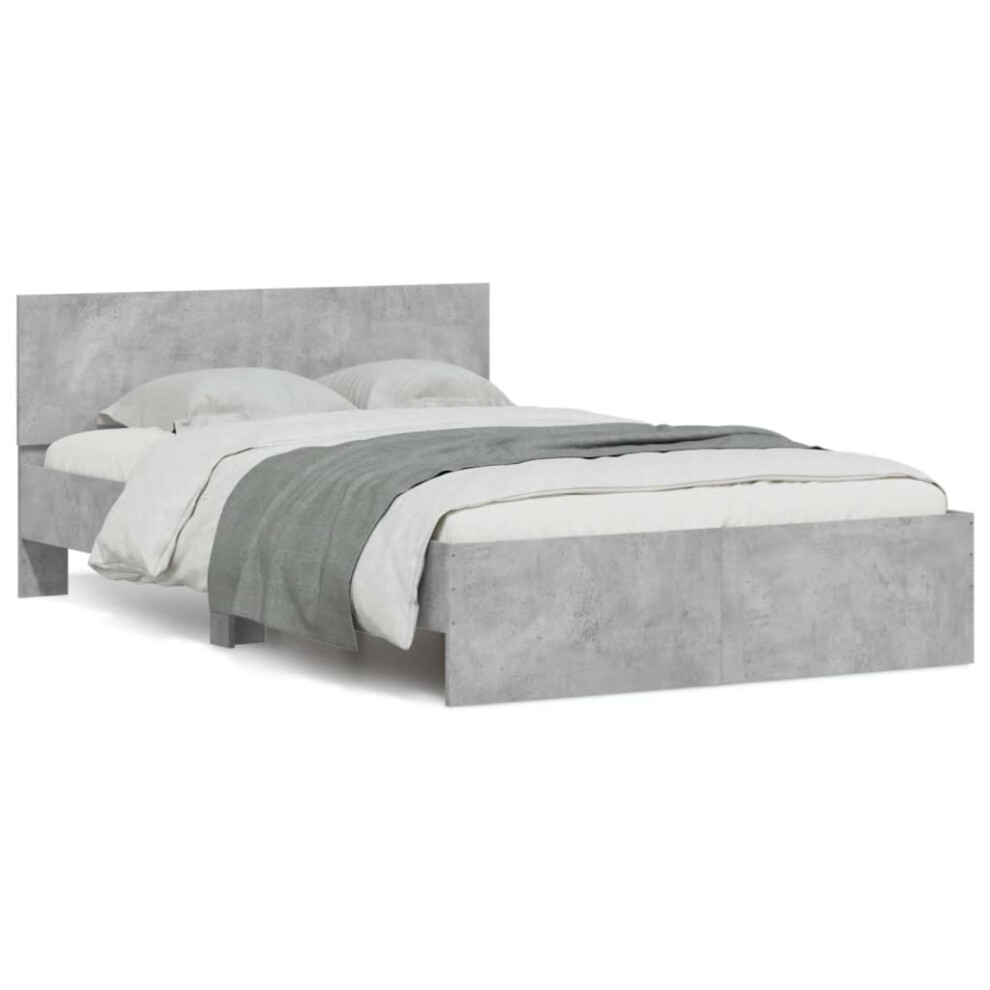 Vidaxl (Concrete 135 X 190 Cm) Bed Frame With Headboard Bedroom Bed Base Mattress Foundation Bedstead Grey