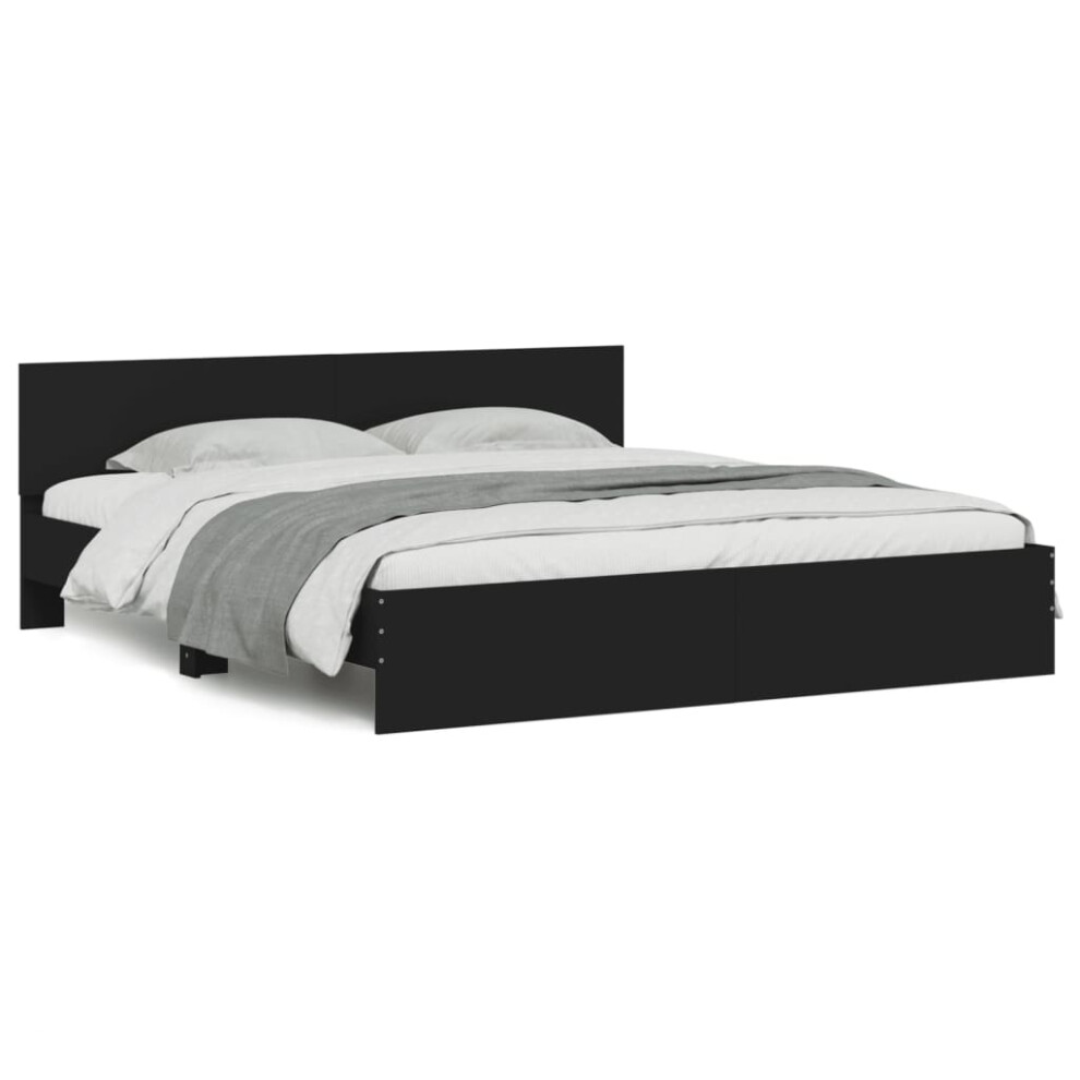 Vidaxl (Black, 180 X 200 Cm) Bed Frame With Headboard Bedroom Bed Base Mattress Foundation Bedstead