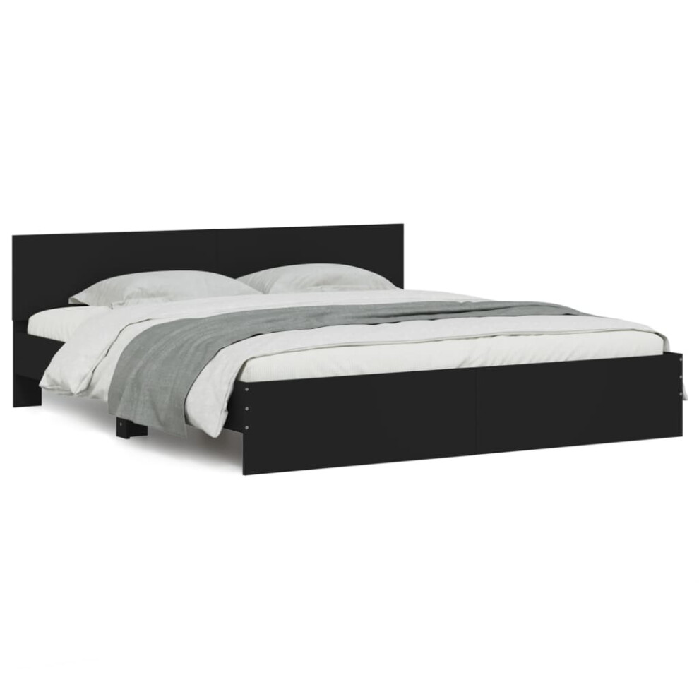 Vidaxl (Black, 200 X 200 Cm) Bed Frame With Headboard Bedroom Bed Base Mattress Foundation Bedstead