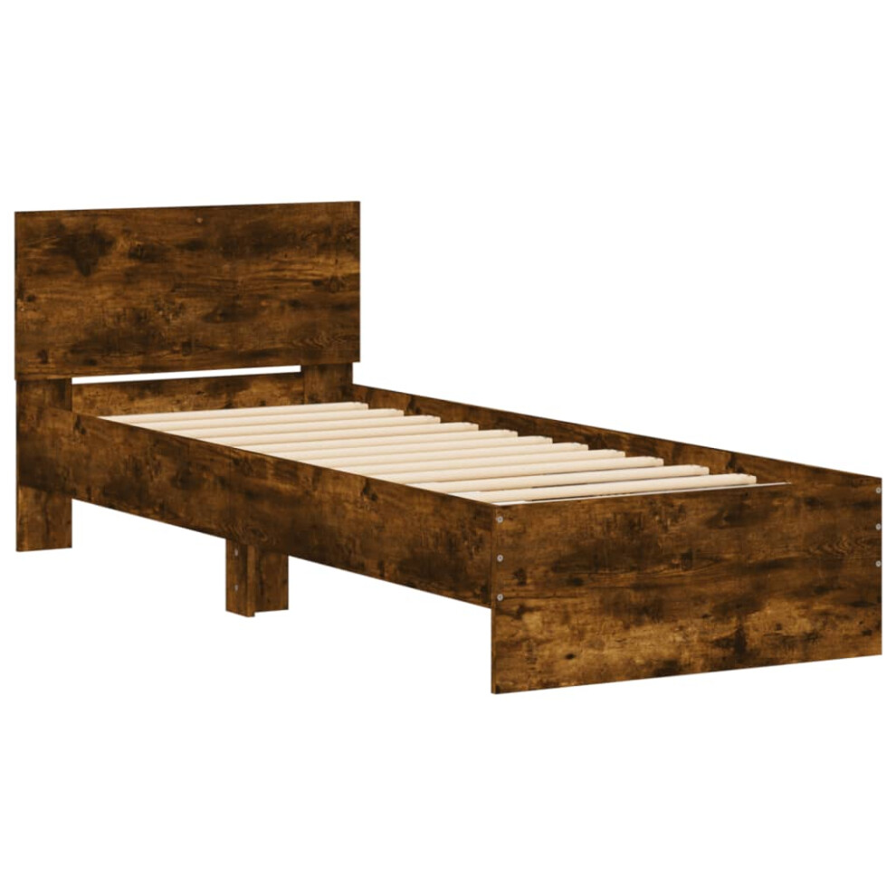 Vidaxl (Smoked Oak, 90 X 190 Cm) Bed Frame With Headboard Bedroom Bed Base Mattress Foundation Bedstead