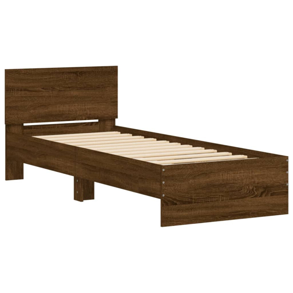 Vidaxl (Brown Oak, 90 X 200 Cm) Bed Frame With Headboard Bedroom Bed Base Mattress Foundation Bedstead