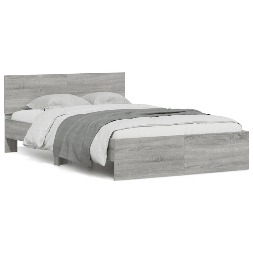 Vidaxl (Grey Sonoma, 135 X 190 Cm) Bed Frame With Headboard Bedroom Bed Base Mattress Foundation Bedstead