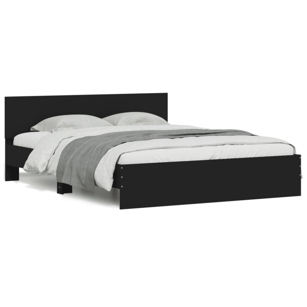 Vidaxl (Black, 140 X 190 Cm) Bed Frame With Headboard Bedroom Bed Base Mattress Foundation Bedstead