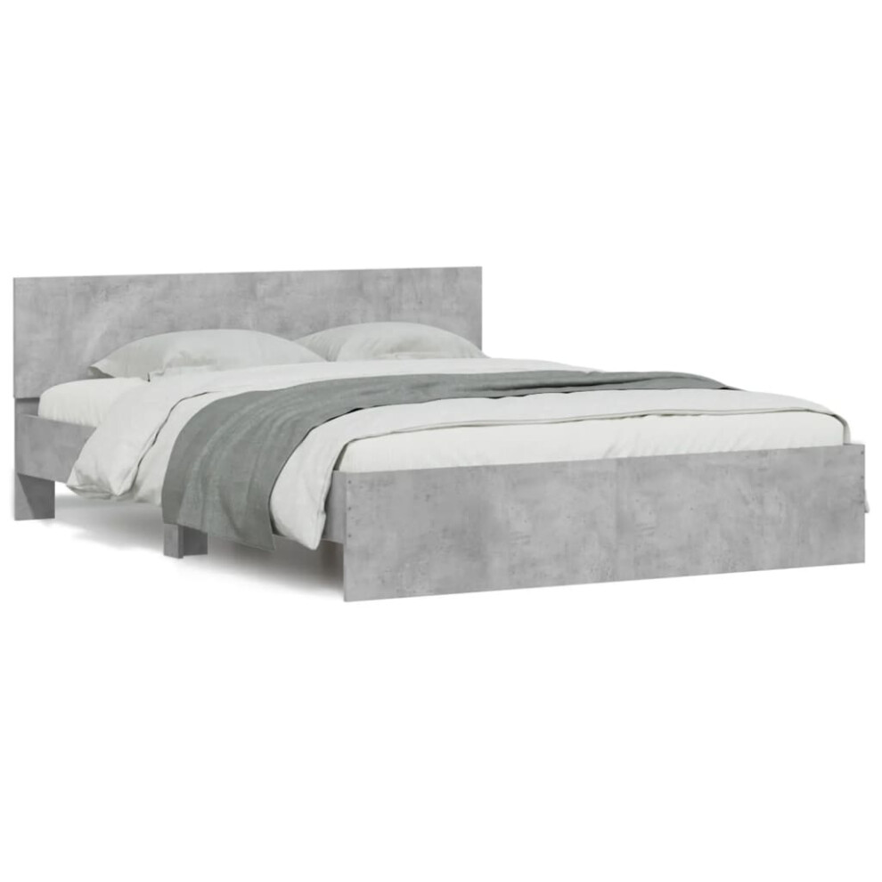 Vidaxl (Concrete Grey, 140 X 190 Cm) Bed Frame With Headboard Bedroom Bed Base Mattress Foundation Bedstead