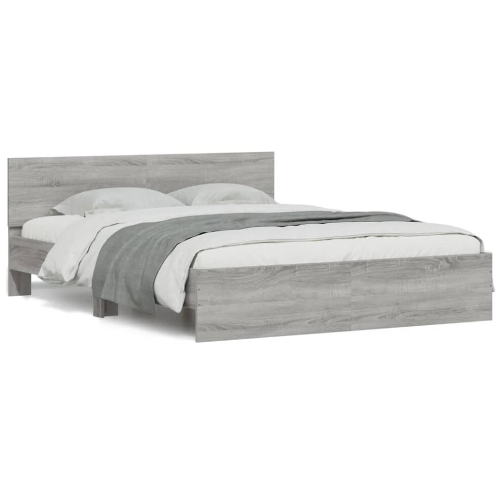 Vidaxl ( Sonoma, 140 X 190 Cm) Bed Frame With Headboard Bedroom Bed Base Mattress Foundation Bedstead Grey