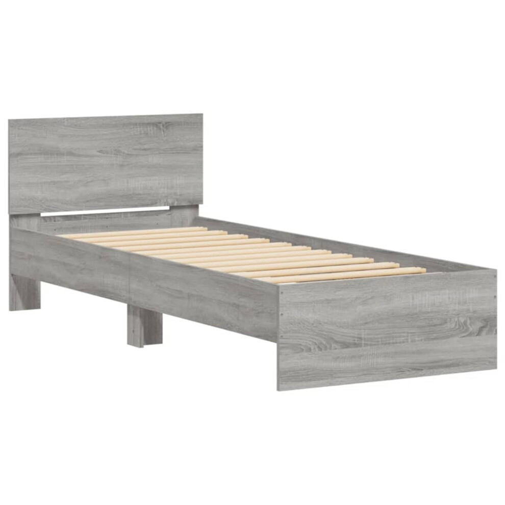 Vidaxl (Grey Sonoma, 90 X 200 Cm) Bed Frame With Headboard Bedroom Bed Base Mattress Foundation Bedstead