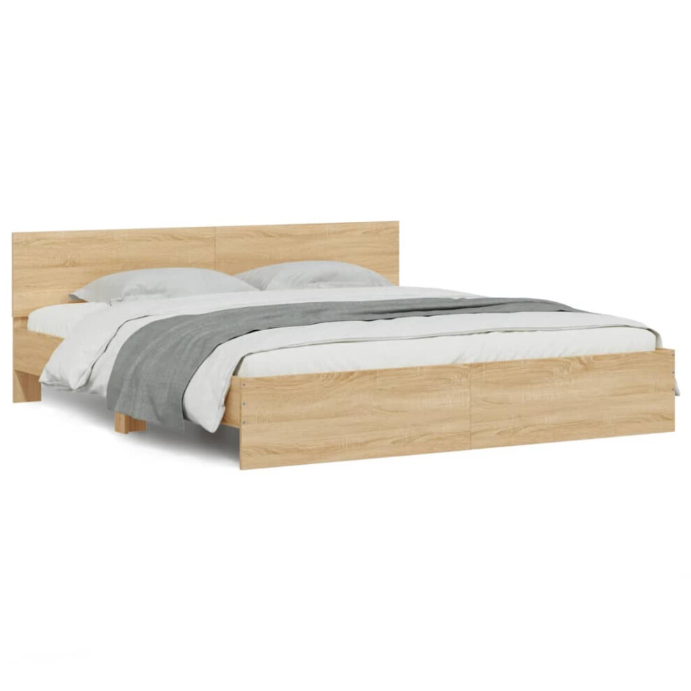 Vidaxl (Sonoma Oak, 200 X 200 Cm) Bed Frame With Headboard Bedroom Bed Base Mattress Foundation Bedstead