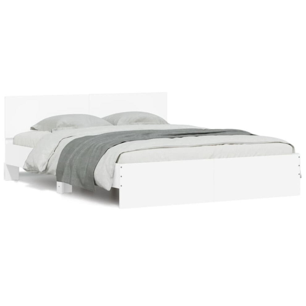 Vidaxl (White, 140 X 190 Cm) Bed Frame With Headboard Bedroom Bed Base Mattress Foundation Bedstead