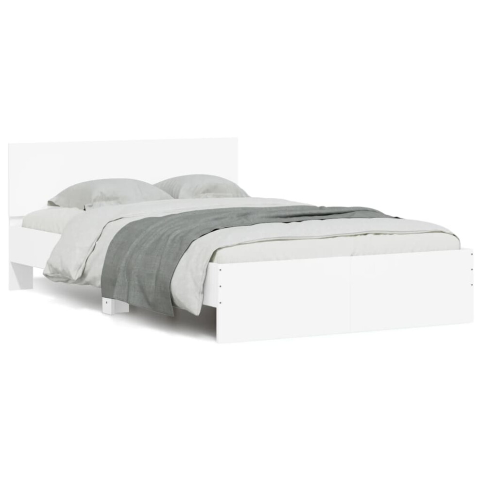 Vidaxl (White, 135 X 190 Cm) Bed Frame With Headboard Bedroom Bed Base Mattress Foundation Bedstead