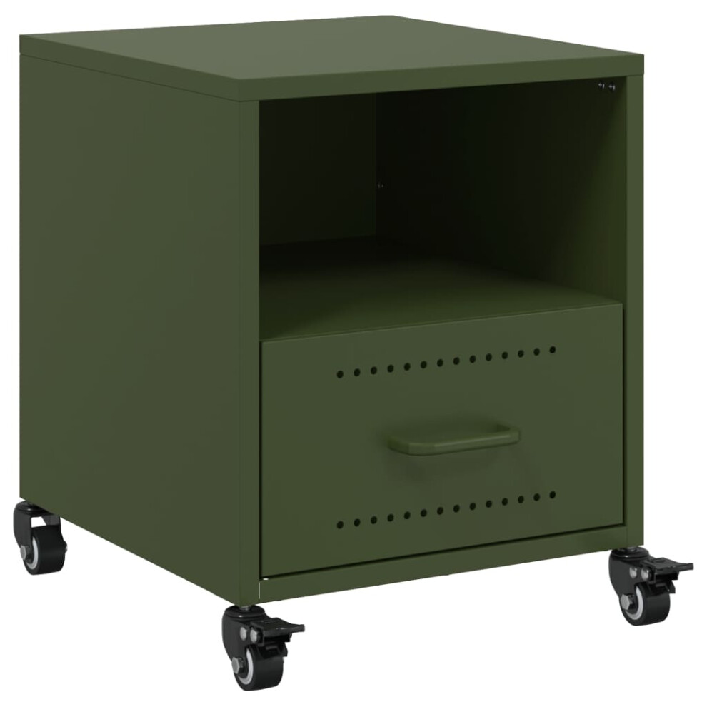 vidaXL Bedside Cabinet Nightstand Bed Table Bed Cabinet Olive Green Steel