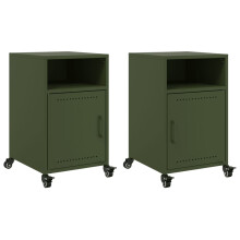 vidaXL Bedside Cabinets Nightstand Bed Side Table 2 pcs Olive Green Steel