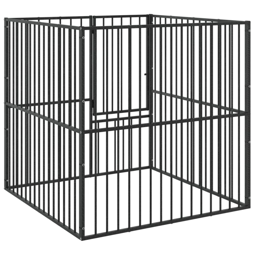 vidaXL Dog Playpen 4 Panel Black Galvanised Steel - Medium Pet Enclosure - Image 2