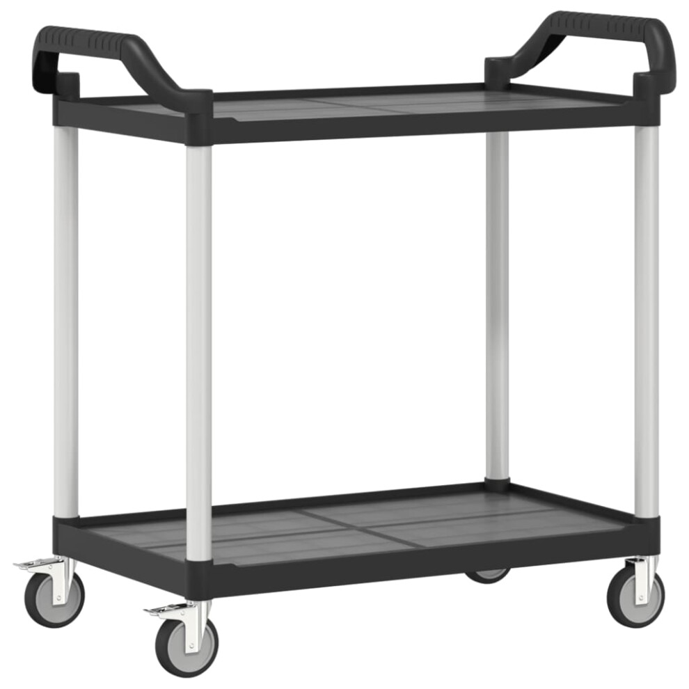 vidaXL 2-Tier Trolley Serving Cart Kitchen Storage Trolley Black Aluminium