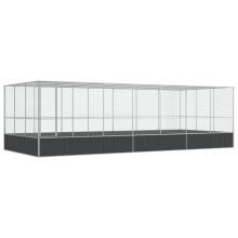 vidaXL Aviary with Extension Bird Cage Walk In Chicken Run Coop Silver Steel