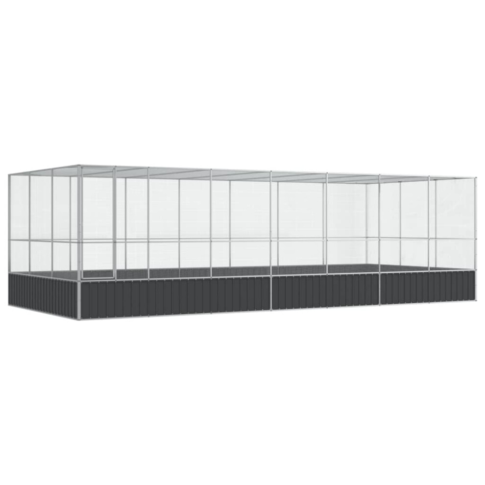 vidaXL Aviary with Extension Bird Cage Walk In Chicken Run Coop Silver Steel