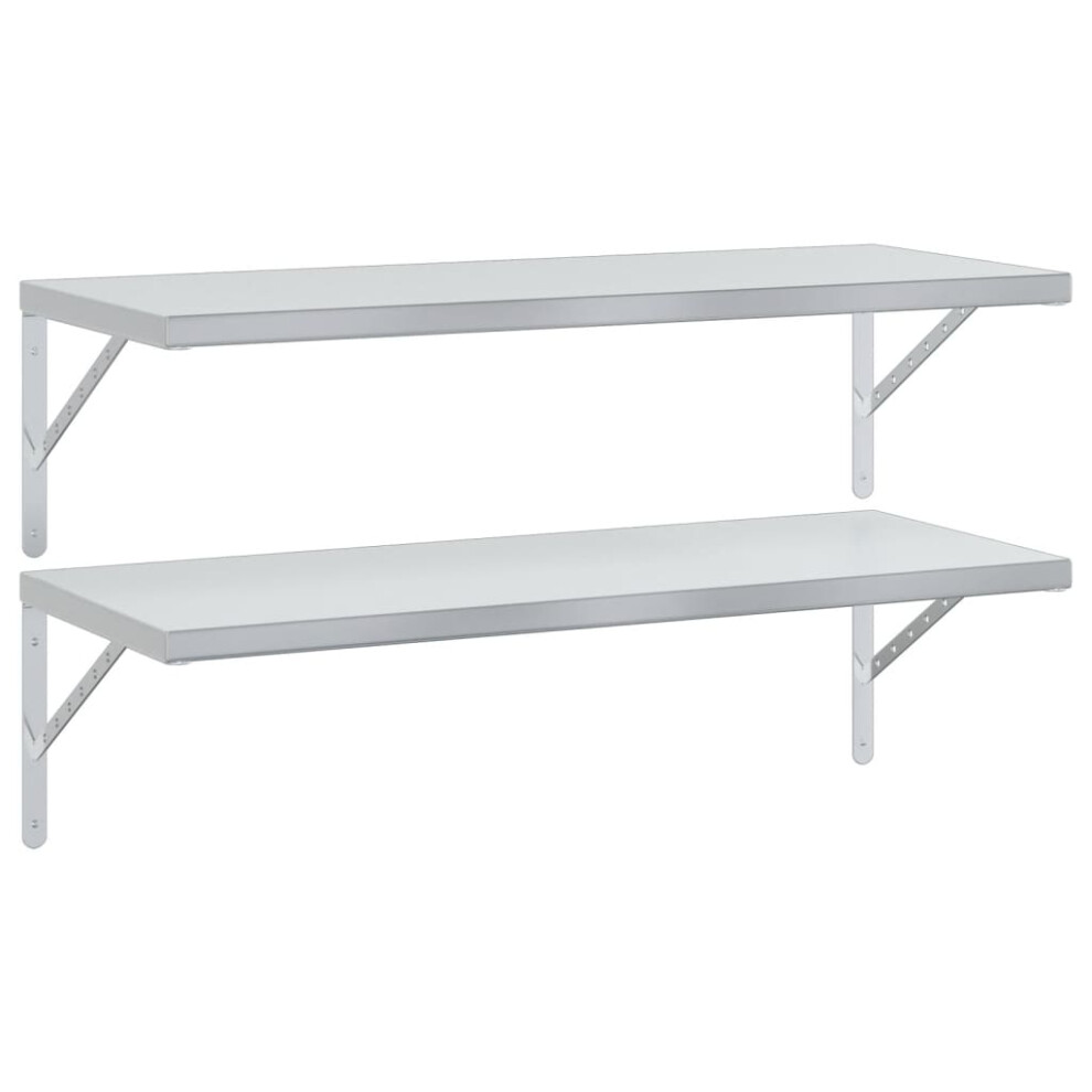 vidaXL Wall Shelves Floating Shelf Storage Shelf 2 pcs Silver Stainless Steel
