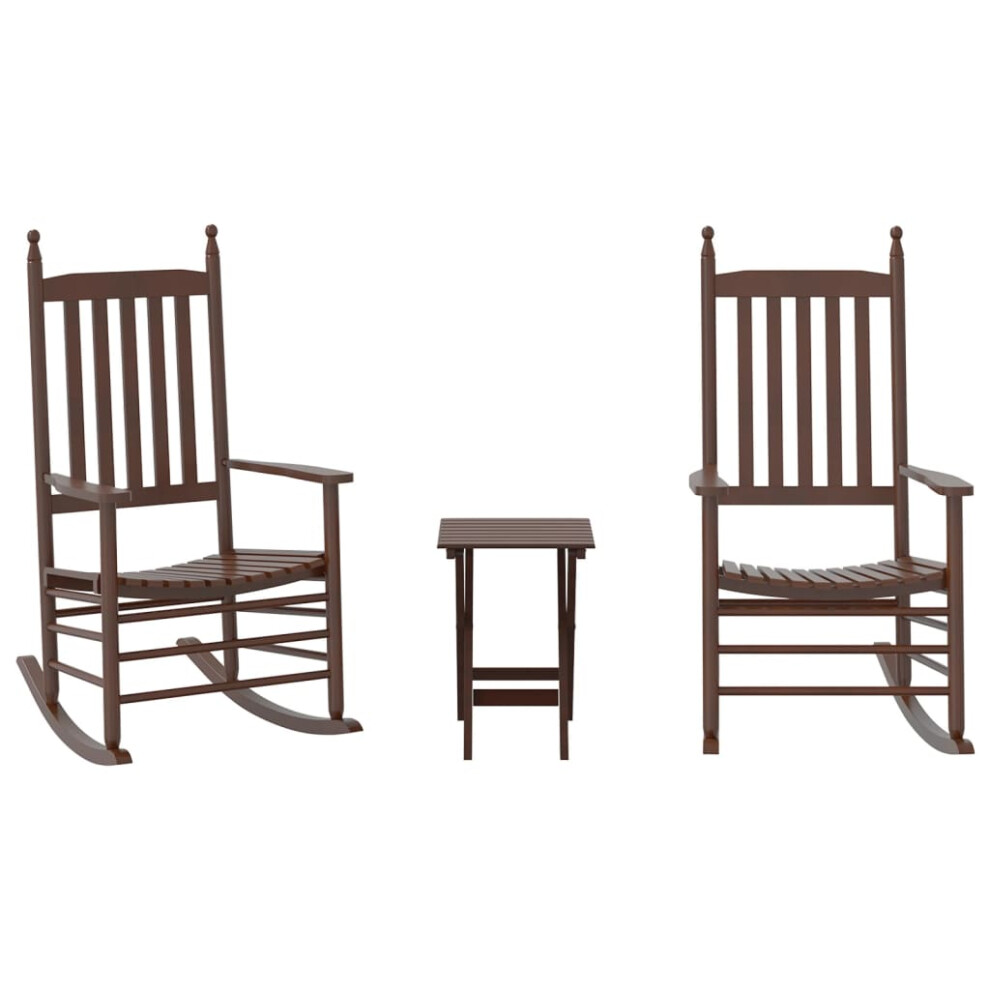 Vidaxl Rocking Chairs 2Pcs With Foldable Table Chair Brown Solid Wood Poplar
