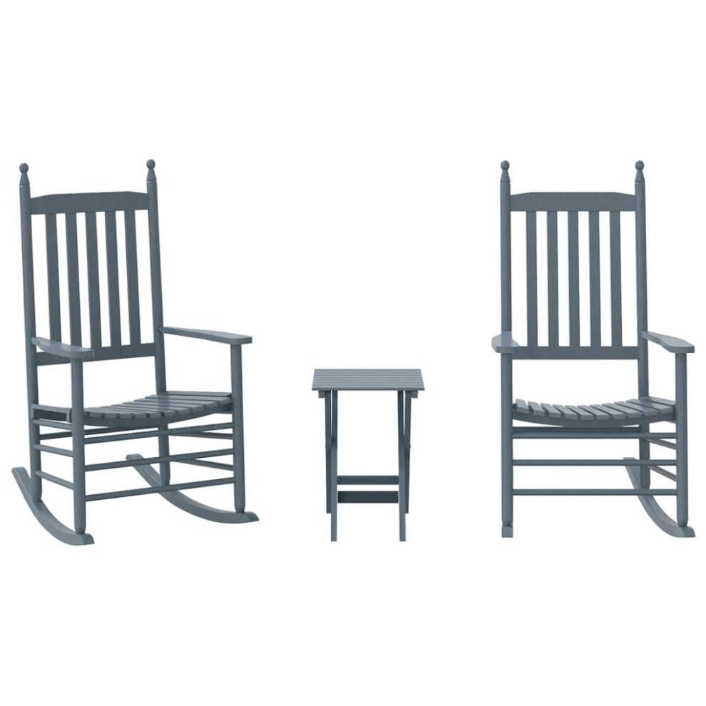 vidaXL Rocking Chairs 2pcs with Foldable Table Chair Grey Solid Wood Poplar