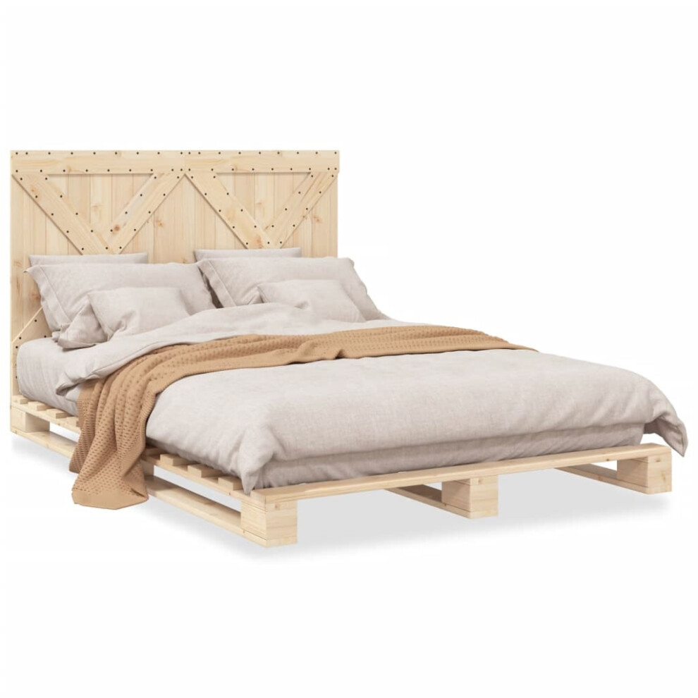 Vidaxl Bed Frame With Headboard Bed Base Bedstead 140X200 Cm Solid Wood Pine