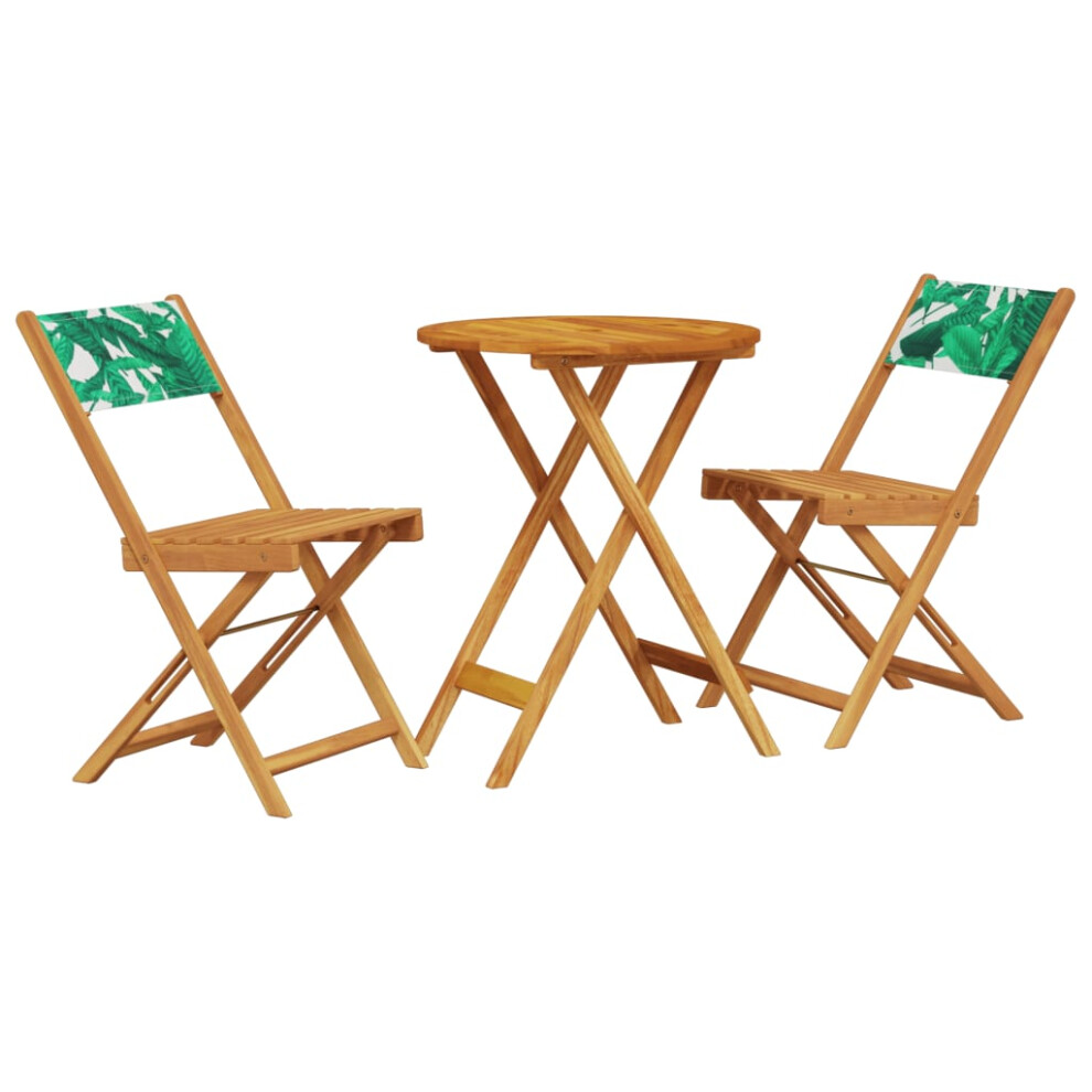 Vidaxl Bistro Set 3 Piece Outdoor Bar Set Leaf Pattern Fabric And Solid Wood