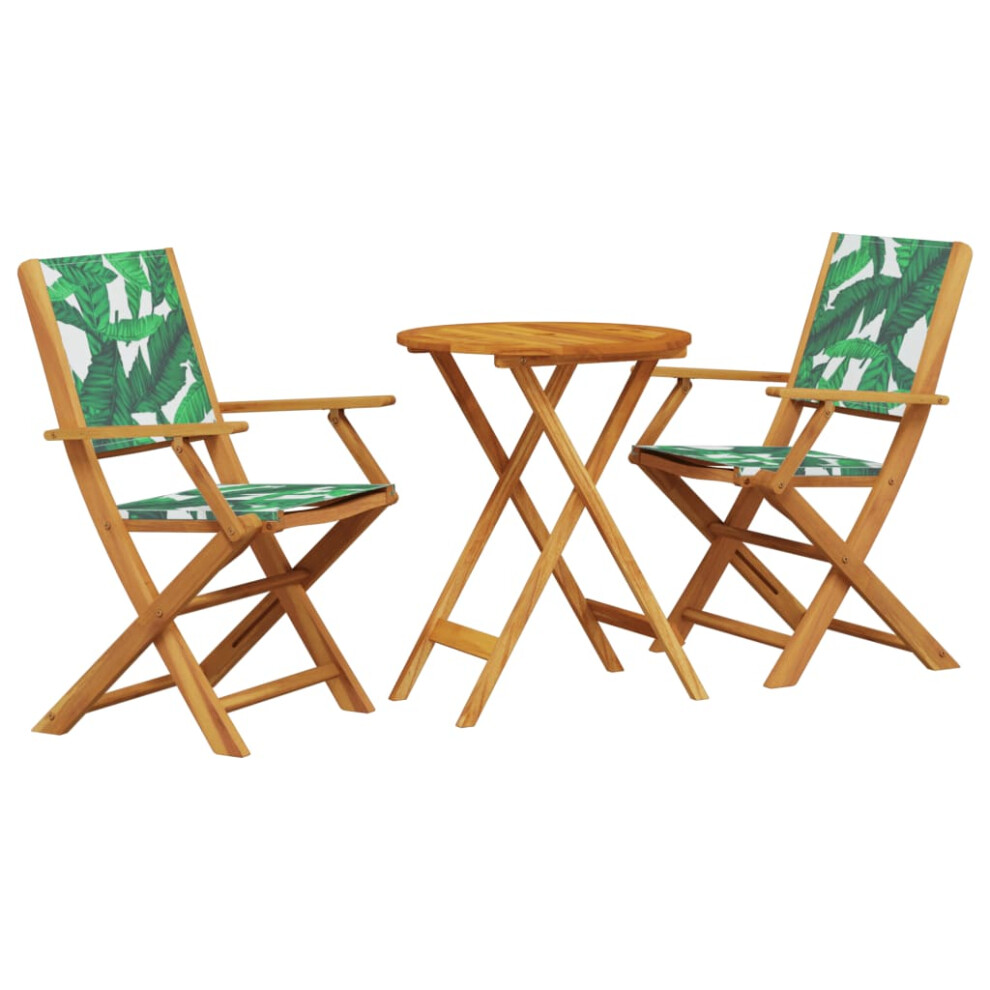 vidaXL Bistro Set 3 Piece Outdoor Bar Set Leaf Pattern Fabric and Solid Wood